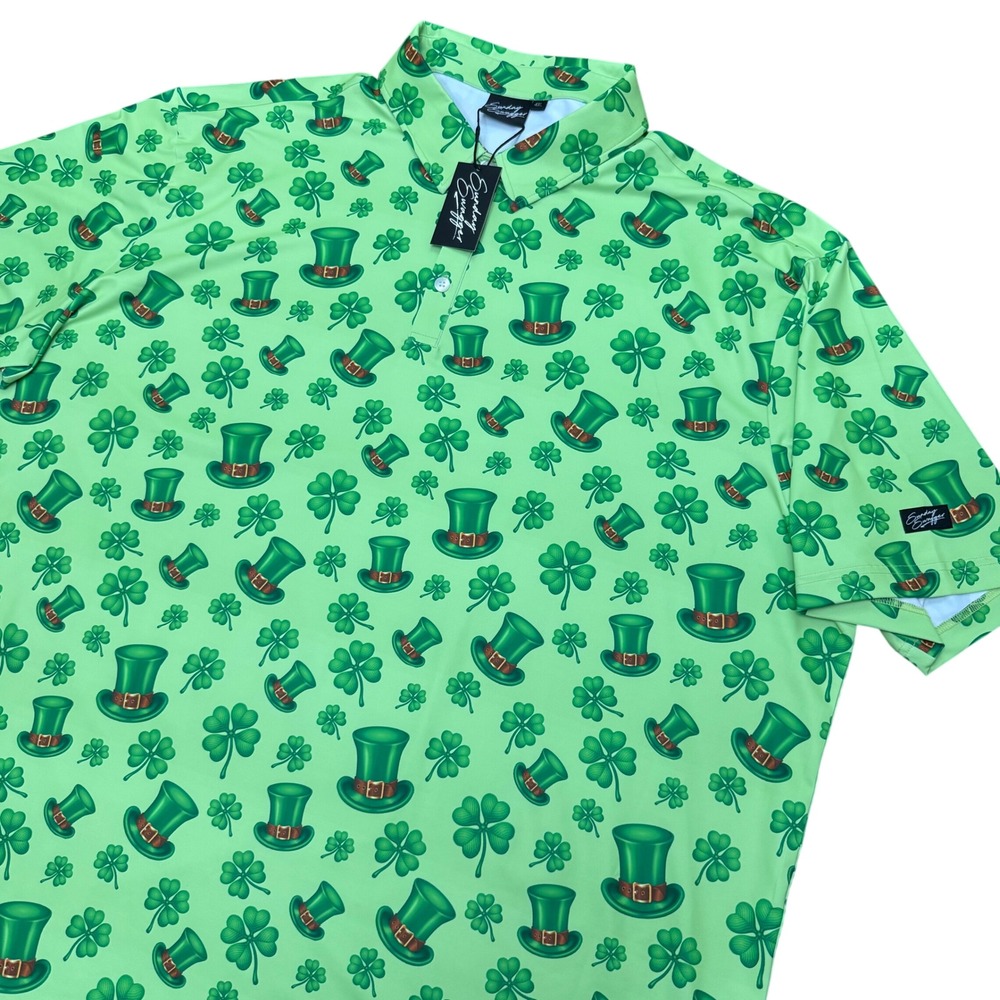 Sunday Swagger Polo Shirt Mens 4XL Green Leprechaun Hat Shamrock St Patricks Day